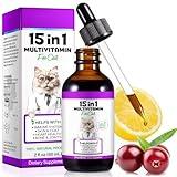 Cat Multivitamin,15 in 1 Cat Vitamins Liquid Drops Supplements for Heart Health, Bones, Joint, Skin & Coat, Bladder, Immune System Support 60ml