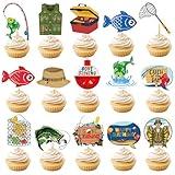 Plorbach 48 Pcs Fishing Cupcake Toppers - Upgrade Designed Birthday Party Cupcake Picks Decorations For Men Boy Fisherman Themed Party