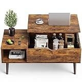 OLIXIS Wooden Coffee Table, Lift Top Coffee Table with Large Hidden Compartment and Ample Storage Shelf, Lift Tabletop Dining Table for Living Room, Home Small Space, Weathered Wood