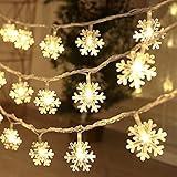 CESOF Christmas Decorations Lights, 20 Ft 40 LED Snowflake String Lights Battery Operated Fairy Lights for Bedroom Room Party Home Office Xmas Decor Indoor Outdoor Tree Decorations Warm White