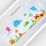 Baby Bath Mat for Tub for Kids, 40in x 16in Non Slip Cartoon Bath Tub Shower Mat Anti Slip with Drain Holes and Suction Cups Machine Washable, Little Whale