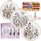 COCOMOX 3 Sets Embroidery Practice Kits, Flower Pattern Embroidery Kit for Beginners Adults, Hand Embroidery Kit for Kids, Easy to Follow Instruction and Video