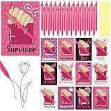 Yexiya 48 Pcs Breast Cancer Awareness Accessories Pink Ballpoint Pen and Back Card for Men Women Teachers Nonprofit Retractable Ballpoint Pen for World Breast Cancer Day Thank You Note Cards
