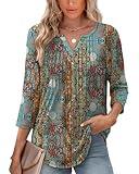XIEERDUO Womens 3/4 Length Sleeve Boho Tops V Neck Blouses Dressy Casual Summer Outfits Womens Fall Fashion Clothing Beach Vacation Essentials F-Vintage Boho XL