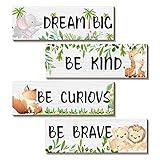 4 Pieces Woodland Animal Wall Art Room Decor, Motivational Quote Wood Cute Jungle Animal Decorations Wall Hanging Sign Prints Plaques for Kids Nursery Playroom Baby Boys Bedroom Toddler Room(Animal)