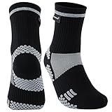 RANDY SUN Reflective Waterproof Running Socks, Crew Length with Merino Wool Cushion & Mesh Ventilation – Ideal for Cycling, Trail Running, Workouts Black Grey M 1 Pair