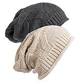 Senker Fashion 2 Pack Winter Slouchy Beanie for Women, Knit Beanies Warm Fleece Lined Chunky Oversized Skull Cap Gifts