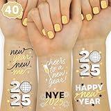 xo, Fetti New Year's Eve Party Supplies Tattoos - 40 Gold and Silver Foil Styles | NYE Party Favors, Disco Celebration Decorations, NYE 2025 Decor