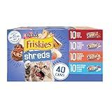 Purina Friskies Wet Cat Food Variety Pack, Shreds With Beef, Turkey and Cheese Dinner, Chicken and Salmon Dinner, and With Ocean Whitefish and Tuna - (Pack of 40) 5.5 oz. Cans