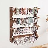 humberboat 4 Tier Wooden Bracelet Holder Wall-Mounted, Bangle Watch Necklace Display Storage Antique Bracelet Display Jewelry Holder Display Organizer, Brown 4 Tier Wooden Bracelet Holder