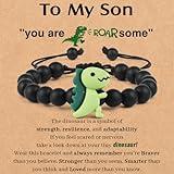 COLORFUL BLING Dinosaur Bracelet for Son/Grandson on School Day/Frist Day/Birthday Cute Cartoon Dinosaur Beaded Strand Bracelet Adjustable Animal Inspirational Bracelet-Style 1