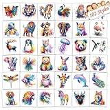 102 PCS Individually Wrapped Watercolor Animals Temporary Tattoo for kids - Cute Animals Temporary for Girls Boy Body Arm Shoulder Cute Tattoos Stickers, Birthday Party Supplies Gifts for Kids