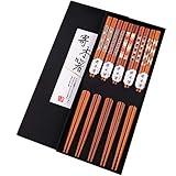 GLAMFIELDS Reusable Chopsticks Japanese Natural Wooden 5 Pairs Classic Style Lightweight Safe Chop Sticks 8.8 Inch/22.5cm Gift Set