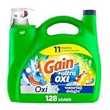 Gain Ultra Oxi Liquid Laundry Detergent, 128 loads, 184 fl oz, Waterfall Delight Scent, 2-in-1, HE Compatible