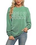 FASHGL Women Merry Shirt Christmas Long Sleeve Shirt Merry Letter Print Pullover Holiday Sweatshirt Xmas Gifts Pullover Top