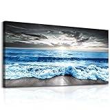 MHARTK66 Wall Art For Living Room Large Wall Decor For Office Modern Bedroom Wall Decor Blue Beach Sun Ocean Landscape Canvas Prints Wall Paintings Seascape Framed Pictures Artwork Home Decor 40x20