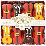 Thoughtfully Pets, Holiday Dog Gourmet Cookies Gift Set, Hand Decorated and Human Grade Ingredients, Crunchy Dog Biscuit Variety Pack Includes Bone Shaped Holiday Themes, 8 Piece Set