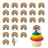 DecoPac Rainbow Cupcake Toppers, 24 Multi-Color Cake Decorations, Food Safe Cupcake Rings - 24 Pack