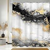 Cinbloo Black and White Shower Curtain 60Wx72H Abstract Gold Marble Modern Ombre Minimalist Bathroom Decor for Men Elegant Ink Texture Simple Aesthetic Chic Neutral Bathroom Decor Fabric with 12 Hook