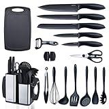 RAXCO Kitchen Utensils Set for Cooking-7 Cooking Utensils,6 Knife set Black,5 Utensil Sets,utensilios de cocina(18-in-1)