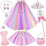 FunMission Princess Dress Up for Little Girl Toys, 9Pcs Dress Up Clothes for Girls, Princess Costume Girls, Girl Dress up Clothes for Play, Princess Cape with Crown, Present for Girls Ages 3+