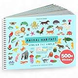 Cupkin Animal Sticker Book Activity for Kids, Toddler Airplane Travel Essentials, 500+ Habitat Stickers for Kids + 12 Scenes + 12 Coloring Book Pages, Animal Lover Gift, Childrens Crafts for Ages 2-8