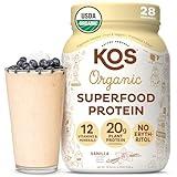 KOS Vegan Protein Powder Erythritol Free, Vanilla USDA Organic - Pea Protein Blend, Plant Based Superfood Rich in Vitamins & Minerals - Keto, Dairy Free - Meal Replacement for Women & Men, 28 Servings