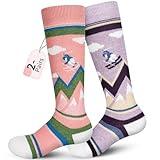 unenow Merino Wool Ski Socks Kids 2 Pairs, Winter Warm Snowboarding Thermal Socks for Boys Girls Toddlers