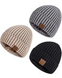 Nertpow Men's 3-Pack Thermal Fleece Lined Knit Beanie Hats for Winter