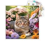 Cats and Flowers Large Wall Calendar with Sticker Pack | 12 x 12 Inches | Awesome Sticker Pack | 2025 Wall Calendar | Christmas Gift (Cats and Flowers)