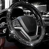Valleycomfy Steering Wheel Cover for Women Men Bling Bling Crystal Diamond Sparkling Car SUV Wheel Protector Universal Fit 15 Inch (Black with Black Diamond, Standard Size(14" 1/2-15" 1/4))