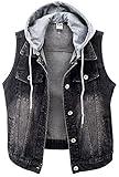 Kedera Women's Distressed Sleeveless Denim Vest with Detachable Hoodie