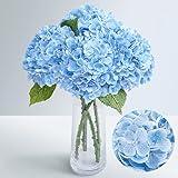 Waipfaru 21" Real Touch Blue Hydrangea Artificial Flowers with Long Stem & Leaves, Full Latex Faux Hydrangea Flowers for Home Decor Party Floral Arrangements Wedding Bouquets Centerpieces, 4Pcs