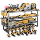 Spampur Power Tool Organizer, Quick Assembly & Max 200lb Load With 6 Outlet Power Strip, 4 shelves 8 Slots for Cordless Drill Holder Wall mount in Garage/Workshop/Pegboard Suitable for Father's Day