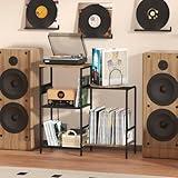 Lifewit Record Player Stand, Turntable Stand Holds Up to 280 Albums with 3 Storage Shelves and Rotating Record Display Rack, Vinyl Record Holder for Living Room, Rustic Brown, 30.2" x 11.8" x 33.4"