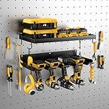 Power Tool Organizer Wall Mount with 4 Drill Holder, Formed Integrally Heavy Duty Garage Tool Organizers and Storage with Hooks for Battery, Tool Box, Screwdriver, Plier and Hammers Gifts for Men