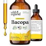 Wild & Organic Bacopa Liquid Drops - Herbal Tincture for Brain Support - Vegan Supplements with Bacopa Monnieri Extract Liquid - 5-Month Supply - Sugar & Alcohol-Free - 4 fl oz