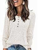 Soucrat Women's Fall Button Up Sweaters Lightweight Long Sleeve Henley Shirts Pullover Tunic Tops to Wear with Leggings Beige M