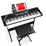 Best Choice Products 61-Key Electronic Keyboard Piano Portable Electric Keyboard Complete Beginner Set w/LED Screen, Stand, Bench, Headphones - Black