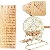 GSE Games & Sports Expert Deluxe Bingo Game Set with Large Brass Cage, 10 Shutter Slide Bingo Cards, Wood Master Board & 7/8" Calling Balls for Large Groups, Parties, Game Night