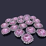 Flat Back Rhinestones Buttons Embellishments with Diamond, Sew On Crystals Glass Rhinestone for Clothing Wedding Bouquet(20pcs) Pink