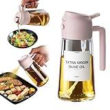 TrendPlain 16oz Olive Oil Dispenser Bottle for Kitchen - 2 in 1 Oil Dispenser and Oil Sprayer for Cooking, Air Fryer, Salad, 470ml Olive Oil Sprayer Peach w/Stickers