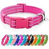 azuza Reflective Dog Collar,Soft Neoprene Padded Pet Collar with ID Tag Ring,Adjustable for Small Dogs,Hot Pink,S