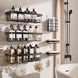 Veken Adhesive Shower Caddy 6-Pack, Large Capacity Bathroom Organizers and Storage, Rustproof Shelves Rack with Soap Holder, No Drilling Wall-Mounted Kitchen & Home Decor, Bath Decor&Essentials, Black