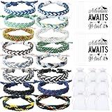 16 Set Friendship Bracelet Party Favors Braided Friendship Bracelets with Cards Adjustable Woven Friendship Bracelets Handmade Braided Bracelet for Teens Adults Camping Party Favors