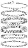 XIANNVXI 6 Pcs Silver Bracelets for Men Women Stainless Steel Bracelet Cuban Chain Metal Link Rope Bracelet Set 7.5 Inches