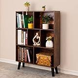 LEYAOYAO Cube Bookshelf 3 Tier Mid-Century Rustic Brown Modern Bookcase with Legs,Retro Wood Bookshelves Storage Organizer Shelf,Freestanding Open Book Shelves for Bedroom,Living Room,Office