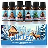 Winter Essential Oil Set, SNOWSEN Holiday Fragrance Oils for Diffuser, Candle Making - Gingerbread, Cinnamon, Christmas Wreath,Hot Chocolate, Sugar Cookies, Peppermint, Aromatherapy Oils for Home Care