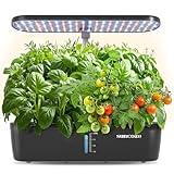SUNCOZE Hydroponics Growing System Kit 12 Pods, Indoor herb Garden with 20W LED Grow Light, Visible Water Tank with Pump, 2.2"-12.4" Adjustable Height Indoor Gardening System, Gardening Gifts, Black
