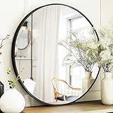 Sunniry Black Round Mirror, Round Mirror 24 inch, Black Circle Mirror Metal Frame, Round Wall Mounted Mirrors for Living Room, Bathroom, Wall, Entryway, Rustic.